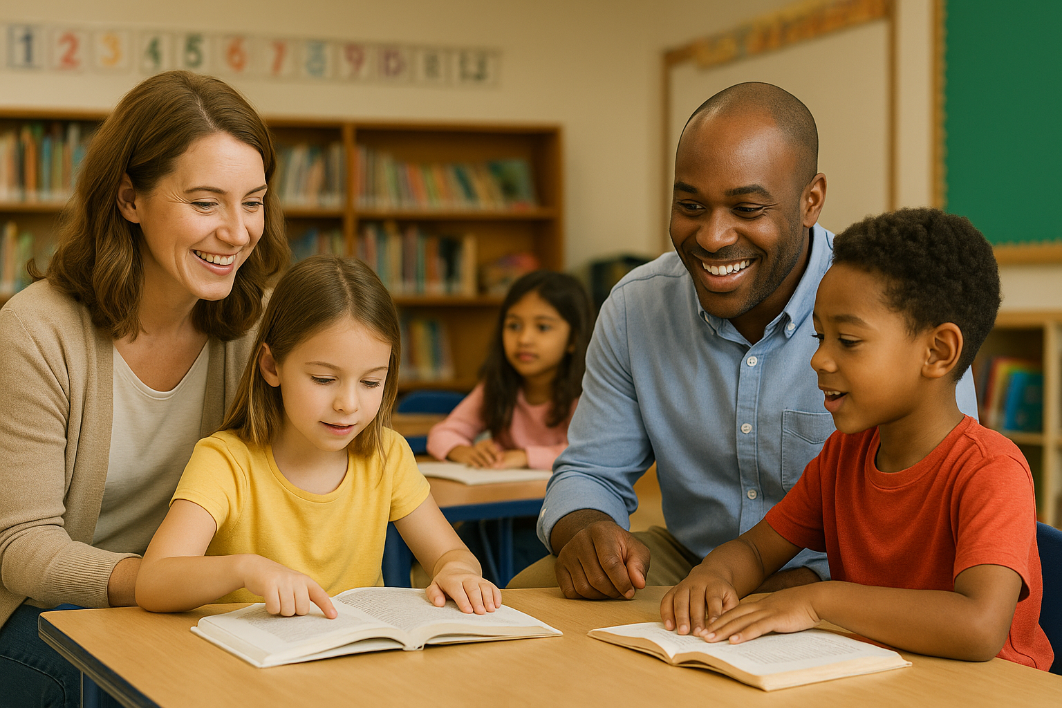 Parents volunteering in a classroom